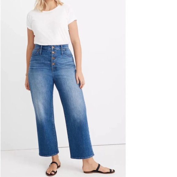 Madewell Denim - Madewell Slim Wide Leg Crop Jean Button Fly Blue 25